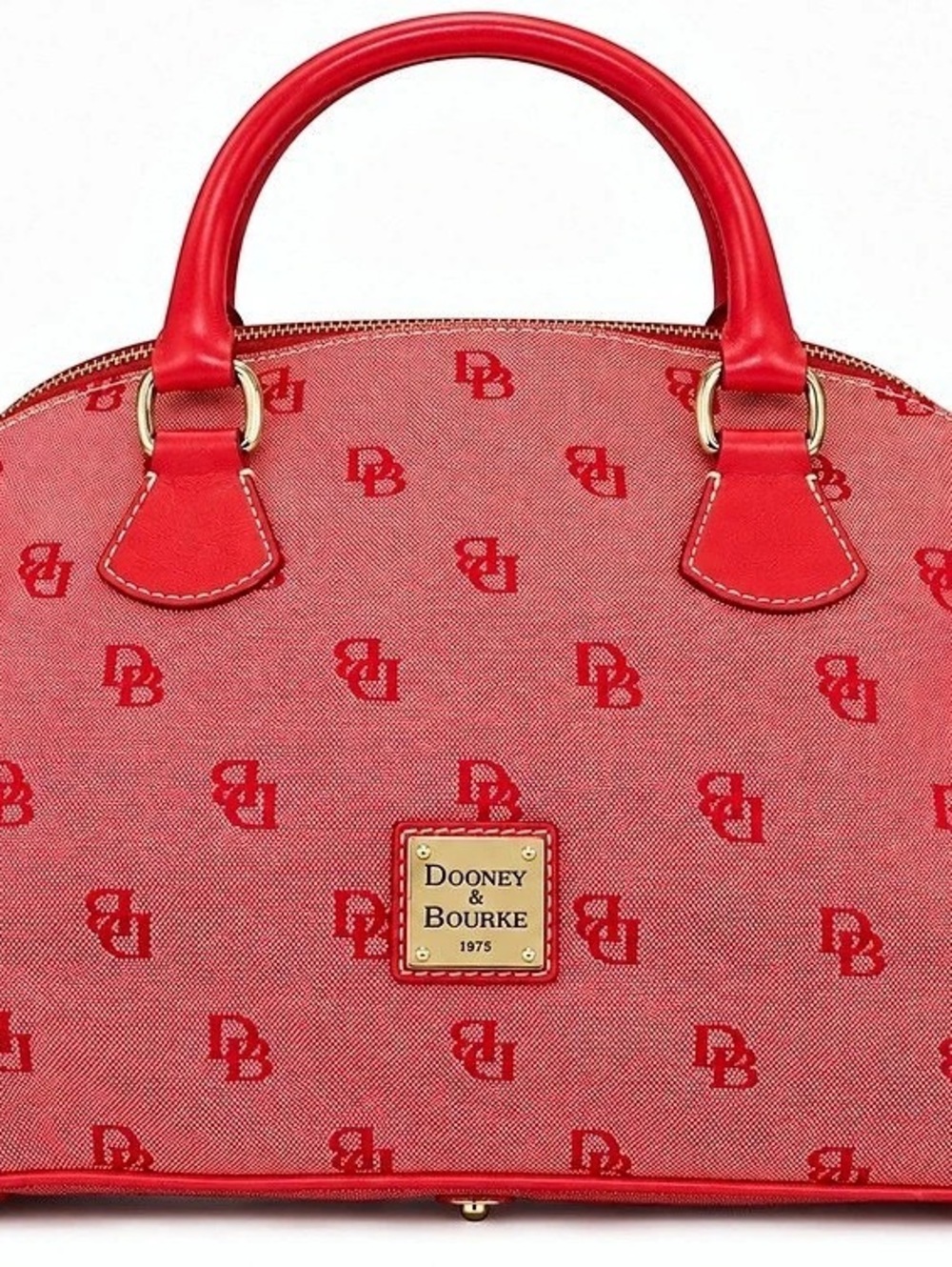 Title: Dooney & Bourke Red DB Monogram Dome Satchel Handbag